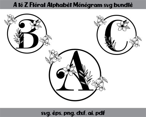 Flower Alphabet Svg Bundle Alphabet Monogram Svg Monogram Etsy Uk