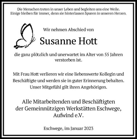 Traueranzeigen Von Susanne Hott Trauer Werra Rundschau De