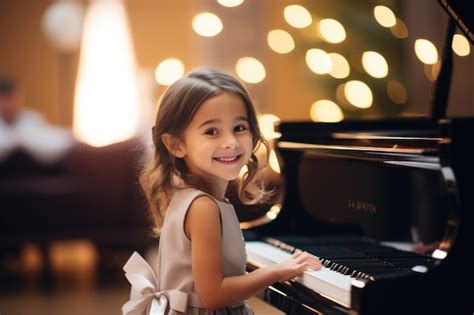 Premium AI Image | photo of grand piano6 year old standing at grand ...