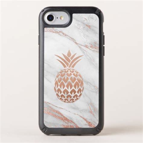 An Iphone Case With A Marble Background And Gold Pineapple On The Front