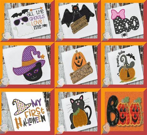 Halloween Machine Embroidery Design Set Etsy Redwork Embroidery