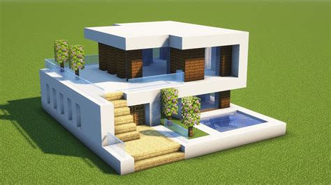 How To Build A Modern House With Pool Minecraft Easy Tutorial