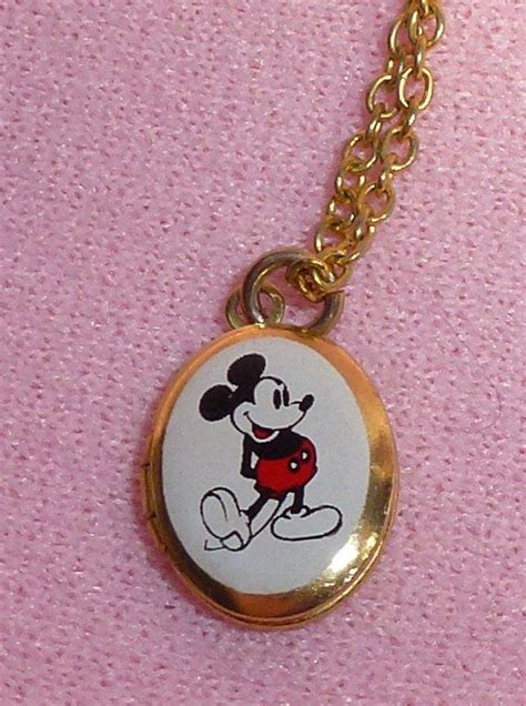 Vintage Disney Mickey Mouse Oval Charm 2 Picture Locket Pendant W Gold