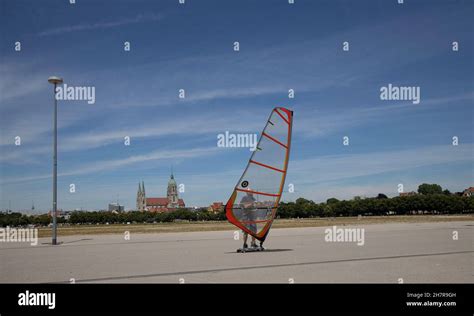 Windskater In Action On Theresienwiese In Munich Bavaria Germany Stock