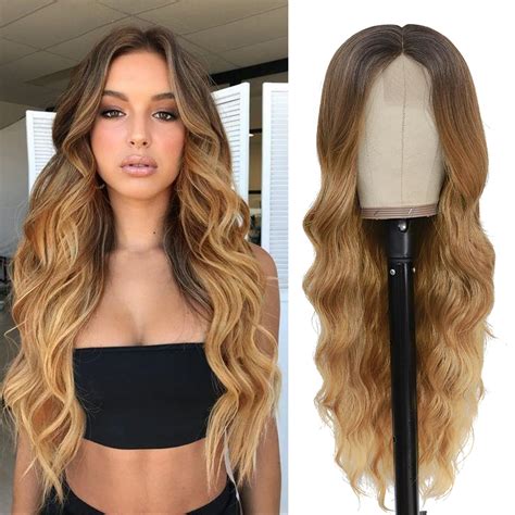 Nayoo Long Ombre Honey Blonde Wavy Wig For Women 26 Inch Middle Part