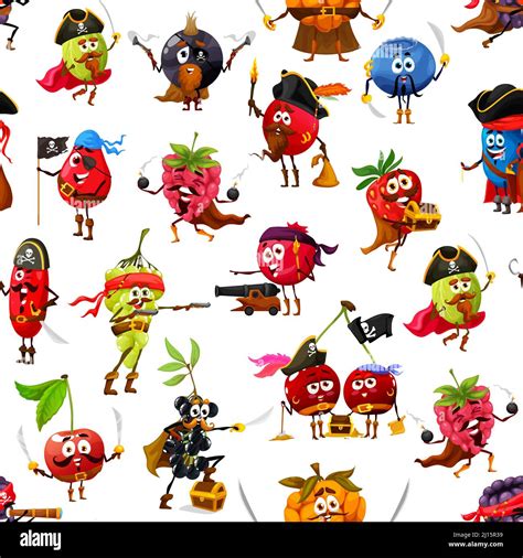 Cartoon Berry Pirates Corsairs Characters On Seamless Pattern