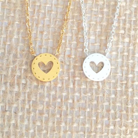 Cutout Heart Necklace Small Gold Or Silver Short Dainty Etsy