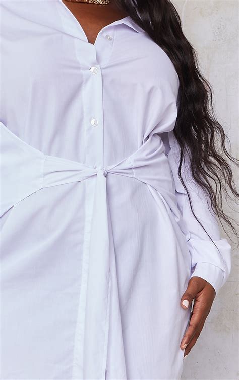 Plus White Tie Front Shirt Dress Plus Size Prettylittlething