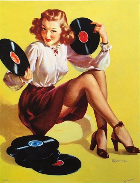 Large 12x18 On The Record By Elvgren Pin Up Playing Music Pin Up