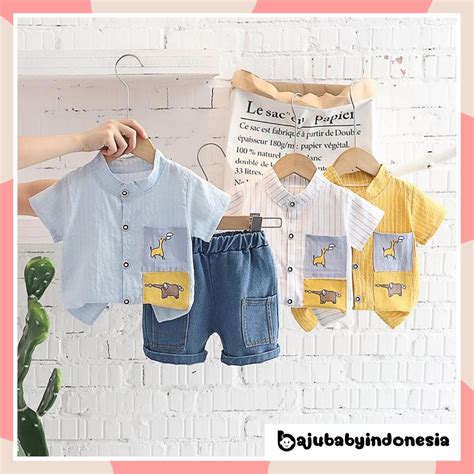 Jual Bbi Jerapah Setelan Anak Laki Laki Baju Set Bayi Cowok Motif