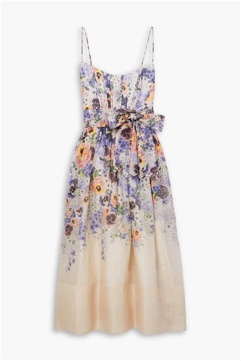 Zimmermann Tama Floral Print Linen And Silk Blend Organza Midi Dress