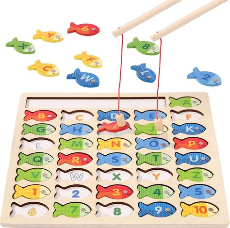 Coogam Wooden Magnetic Fishing Game Fine Motor Skill Toy Abc Alphabet