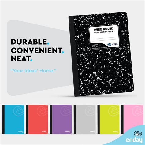 Emraw Marble Composition Notebook Wide Ruled Black And