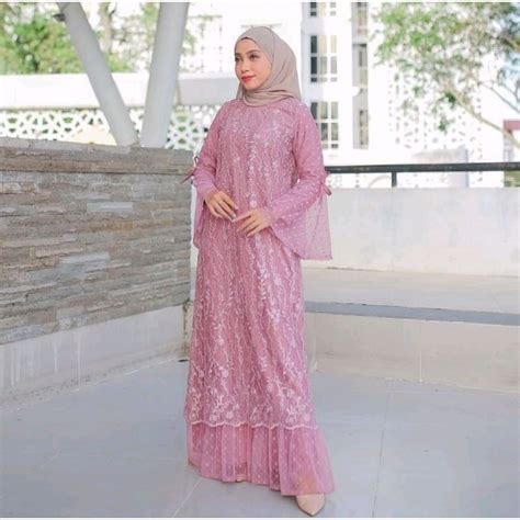 Jual Zaina Dress Baju Gamis Brukat Tile Remaja Dewasa Seragam Pesta