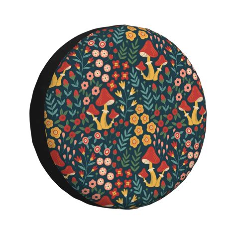 Salouo Mushrooms And Flowers Print Spare Tire Cover 14 17 Inch Spare