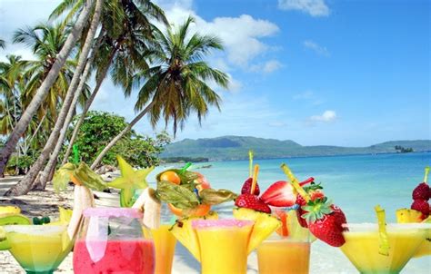 Wallpaper Summer Beach Fresh Sea Cocktails Fruit Drink Palms