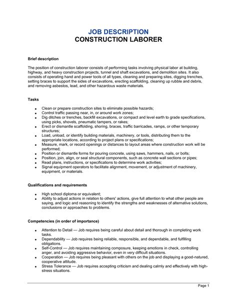 Construction Laborer Job Description Template | by Business-in-a-Box™