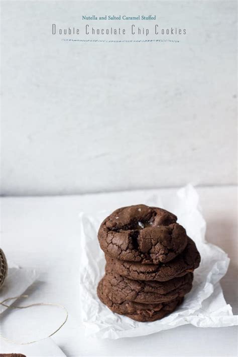 Nutella And Salted Caramel Stuffed Double Chocolate Chip Cookies Izy Hossack Top With Cinnamon