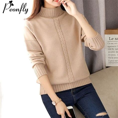 Wenkouban Peonfly Korean Style Turtleneck Sweater Women Solid Elastic