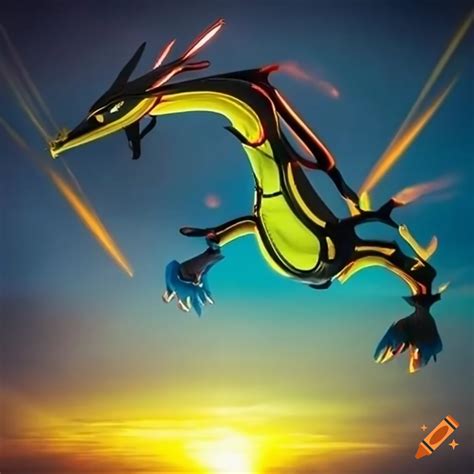 Photo Of Mega Rayquaza Soaring Through The Clouds On Craiyon