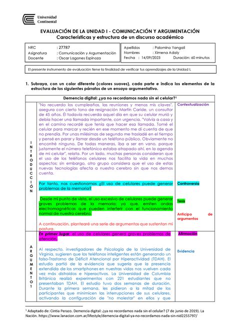 Evaluación Unidad I EVALUACIN DE LA UNIDAD I COMUNICACIN Y