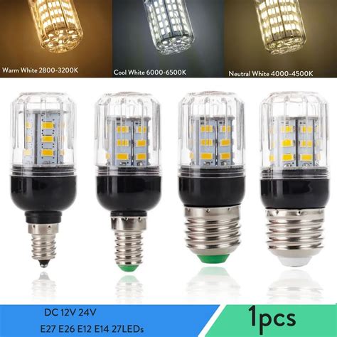 Dc 12v 24v E27 E26 E12 E14 Led Corn Light Bulbs 9w 27leds Super Bright Table Desk Lamps