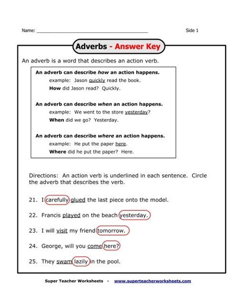 Adverbs Worksheet And Answer Key【2024】 Worksheets Library