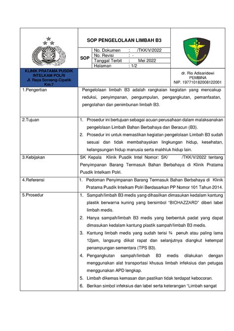 3 6 SOP Pengelolaan Limbah B3 SOP PENGELOLAAN LIMBAH B SOP No