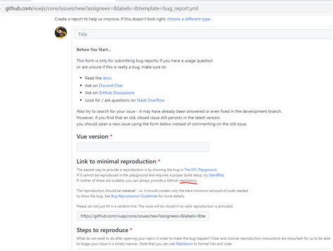 Bug Report Form Typo Issue Vuejs Core Github