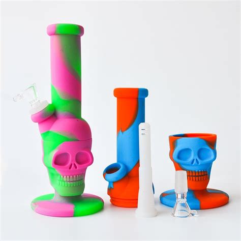 2019 Silicone Skull Bongs Multi Colors Silicone Oil Rig Glass Bongs 8