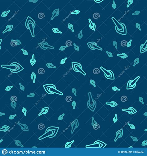 Green Line Torch Flame Icon Isolated Seamless Pattern On Blue