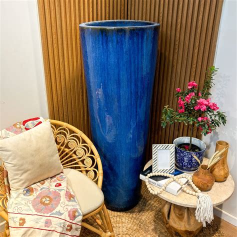 Vaso Vietnamita Cerâmica Importado Tulum Azul D55cm x A150cm VASOS