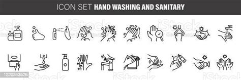 Hand Washing Line Icon Set Included Icons As Wash Tissue Paper Cleaning