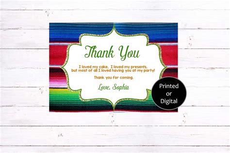 Fiesta Thank You Card Fiesta Thank You Note Mexican Fiesta Etsy