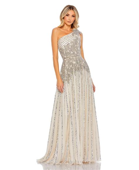 Mac Duggal Beaded Embellished One Shoulder A Line Gown In White Lyst