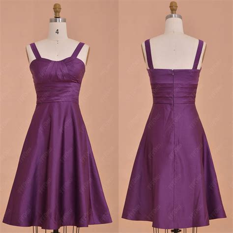 Purple Bridesmaid Dresses Tea Length With Straps Mypromdress