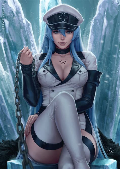 Wallpaper Esdeath Akame Ga Kill Akame Ga Kill Anime Girls Women Blue Hair Long Hair Blue