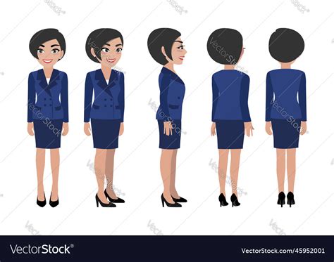 Cartoon Character With Business Woman Front Side Vector Image