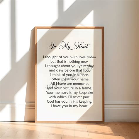 In My Heart Poem Remembrance of A Loved One, Wonderful Memories Word