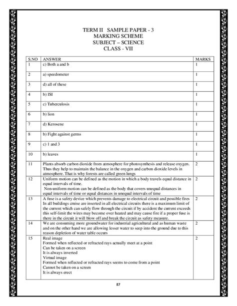 Cbse Class Marking Scheme Science Term Set