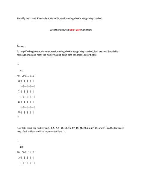 Simplify The Stated 5 Variable Boolean Expression Using The Karnaugh Map Method With The