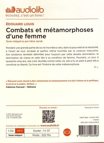 Combats Et M Tamorphoses D Une Femme De Edouard Louis Livre Decitre