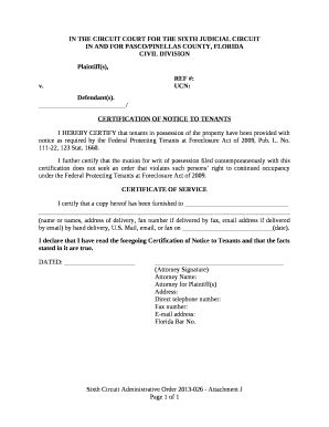 CERTIFICATION OF NOTICE TO TENANTS Doc Template PdfFiller