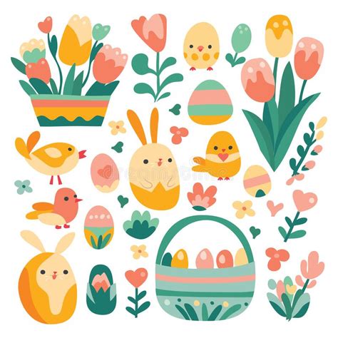 Whimsical Easter Theme Collection Stock Vector Illustration Of Spring