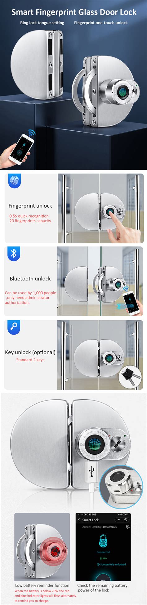 Serrure De Porte Biom Trique Intelligente En Verre Pour Portes