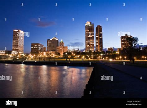 Blue Downtown Milwaukee Stock Photo Alamy