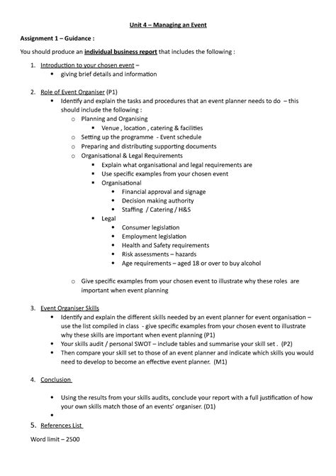 Unit Me Assignment Guidance Sheet Unit Managing An