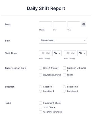 Daily Shift Report Form Template Jotform