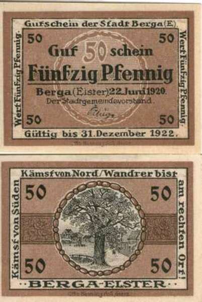 50 Pfennig Ciudad De Berga Turingia Numista