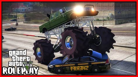 GTA 5 Roleplay Big Mega Truck Crushing Cop Cars RedlineRP 714